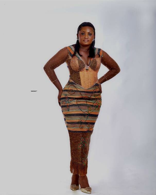 beaded kente dress Off Shoulder Sheer Bodice Beaded A-line Wedding Dress with 3D Flower –  Rosymae main image 0